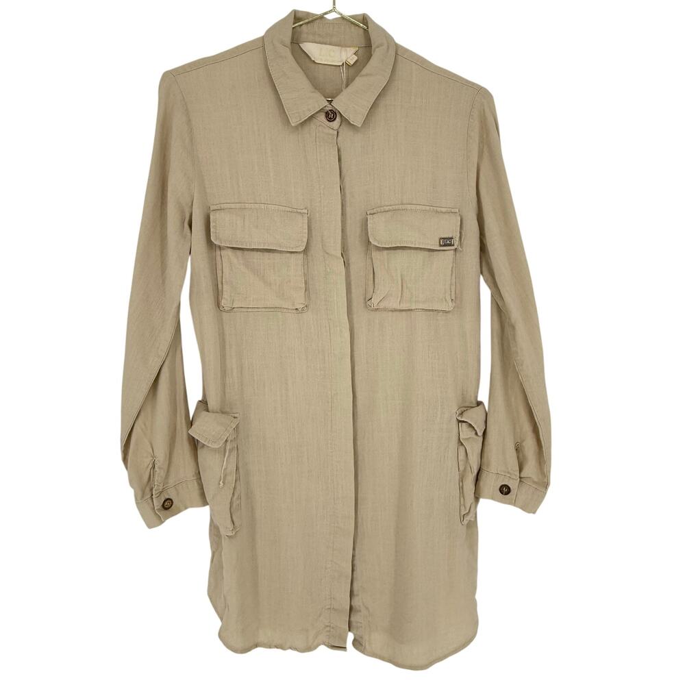 Y2K LC Lizette Collection Tunic Shirt Utility Jacket Roll Tab Sleeve Mid Length